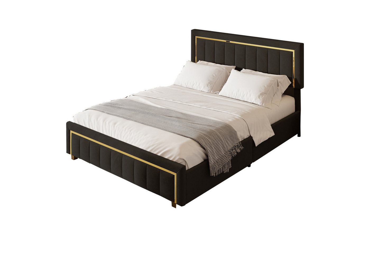 FUROKOY Stauraumbett Polsterbett Doppelbett mit hydraulischem Stauraum (Packung, 1-tlg), 160 x 200 cm, schwarz, Samt, Funktionsbett,Mit Lattenrost von FUROKOY