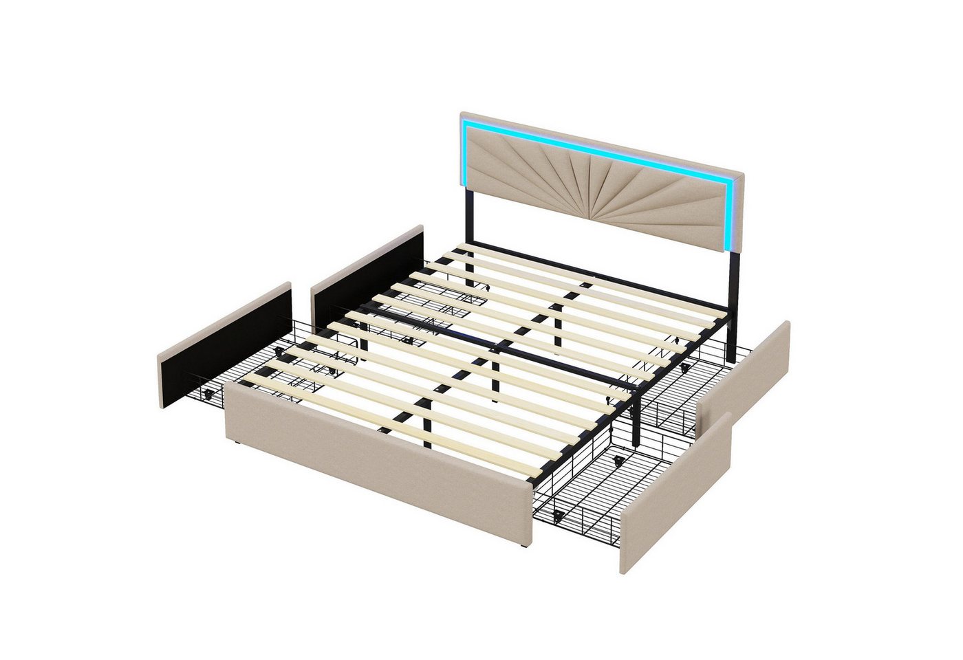 FUROKOY Polsterbett Polsterbett Stauraumbett mit 4 Schubladen,Kopfteil mit LED-Beleuchtung, Doppelbett mit Lattenrost und Kopfteil Samt,Beige FUROKOY Polsterbett Polsterbett Stauraumbett mit 4 Schubladen,Kopfteil mit LED-Beleuchtung, Doppelbett mit Lattenrost und Kopfteil Samt,Beige von FUROKOY