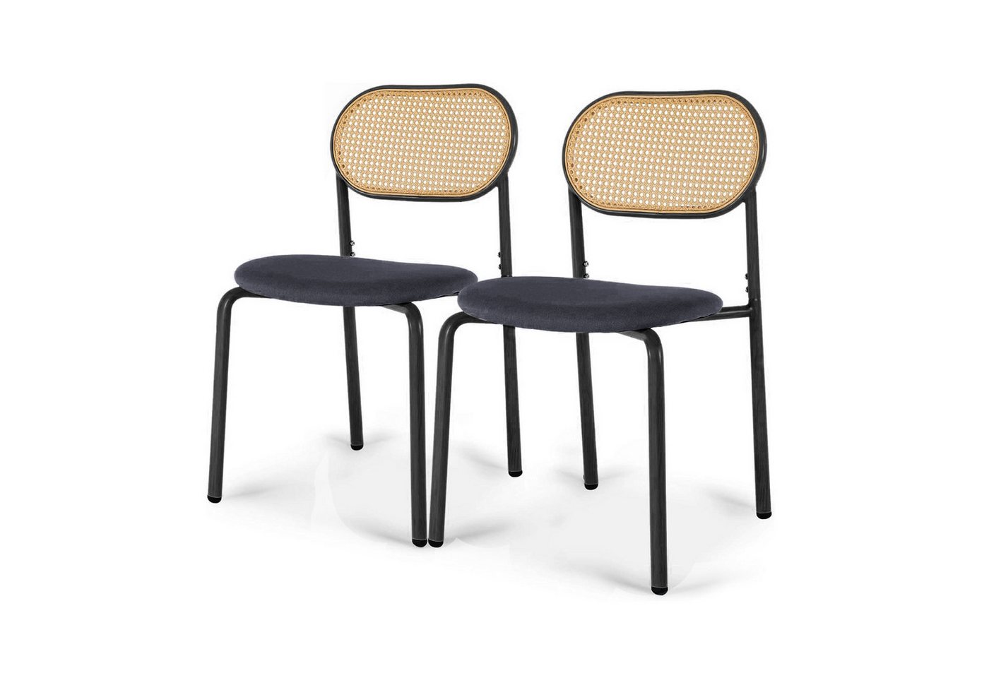FUROKOY Rattanstuhl Esszimmerstuhl Küchenstuhl mit Rattan-Rückenlehne, Stühle 2er Set,Kissen,Metallbeine,Schwarz FUROKOY Rattanstuhl Esszimmerstuhl Küchenstuhl mit Rattan-Rückenlehne, Stühle 2er Set,Kissen,Metallbeine,Schwarz von FUROKOY