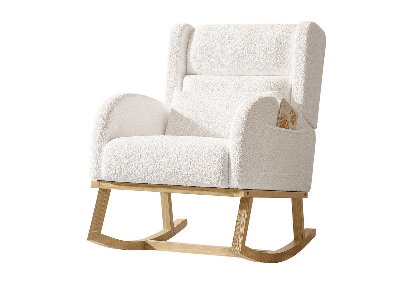 FUROKOY Schaukelstuhl Polster Relaxstuhl Schaukelsessel mit Holzsockel und Rückenlehne, 2 Seitentaschen,1 Lendenkissen,Teddystoff,Weiß - B FUROKOY Schaukelstuhl Polster Relaxstuhl Schaukelsessel mit Holzsockel und Rückenlehne, 2 Seitentaschen,1 Lendenkissen,Teddystoff,Weiß - B von FUROKOY