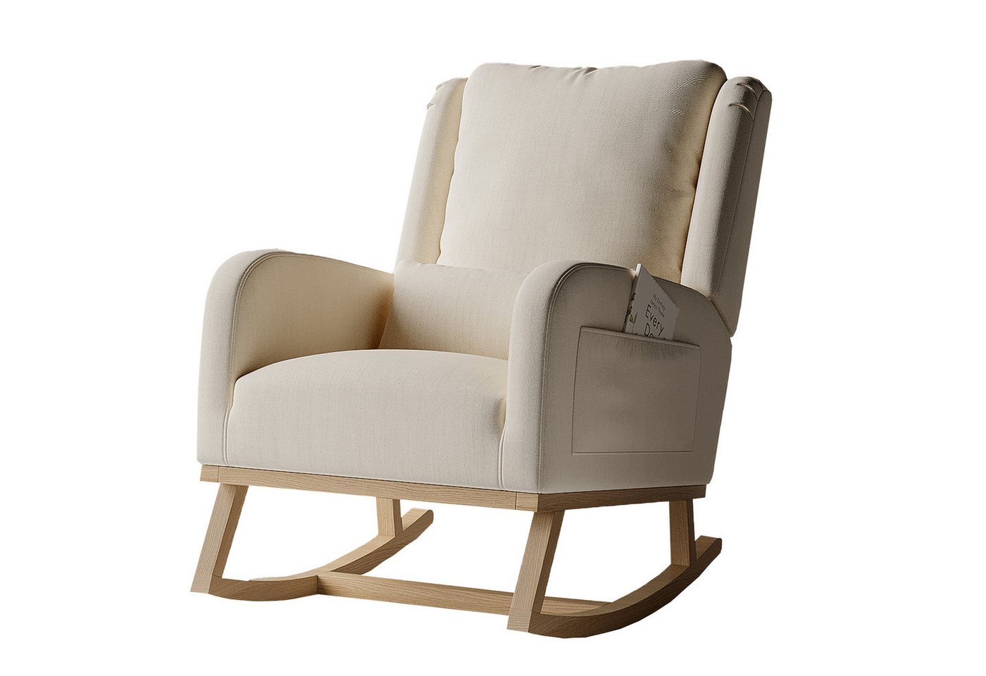 FUROKOY Schaukelstuhl Polster Relaxstuhl Schaukelsessel mit Holzsockel und Rückenlehne,2 Seitentaschen,1 Lendenkissen,Leinen,Beige FUROKOY Schaukelstuhl Polster Relaxstuhl Schaukelsessel mit Holzsockel und Rückenlehne,2 Seitentaschen,1 Lendenkissen,Leinen,Beige von FUROKOY
