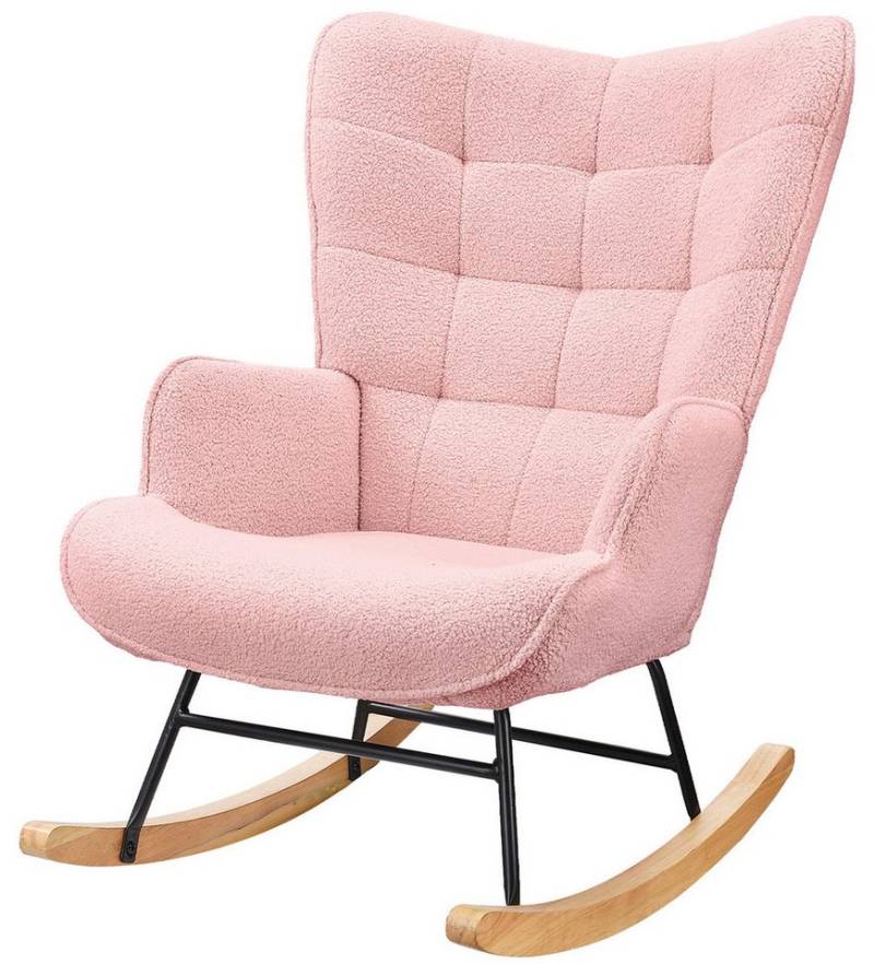FUROKOY Schaukelstuhl Relaxsessel Schaukelsessel mit hoher Rückenlehne Wohnzimmersessel (Relaxstuhl, 1 St), 68x75x53.5 cm,Loungesessel,Holzgerüst Gibt,Teddystoff,Rosa von FUROKOY