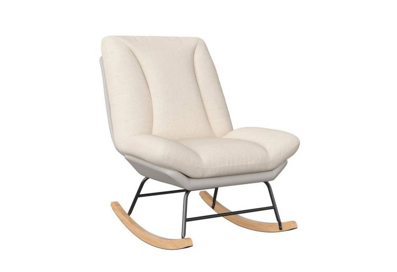 FUROKOY Schaukelstuhl Stillsessel Relaxsessel Schaukelsessel, (Abnehmbares Sitzkissen, und mit 2-Fach Verstellbarer Rückenlehne), 2 in 1 Rutschfeste Beine aus Massivholz,Leinen,Beige+Grau von FUROKOY