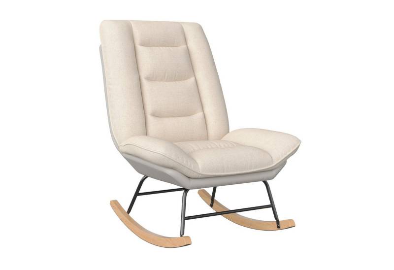 FUROKOY Schaukelstuhl Stillsessel Relaxsessel Schaukelsessel, (Abnehmbares Sitzkissen, und mit 2-Fach Verstellbarer Rückenlehne), in 1 Rutschfeste Beine aus Massivholz,Leinen,Beige+Grau von FUROKOY