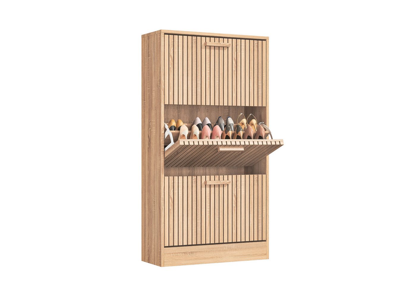 FUROKOY Schuhschrank Schuhregal mit 3 Klappen (Schuhablage Schuhkipper mit 6 Fächern, für 24 Paar Schuhe) für Eingangsbereich, Flur, 60 x 24 x 113 cm von FUROKOY