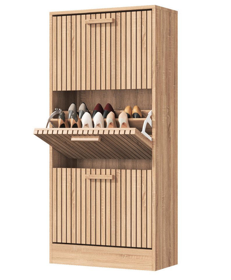 FUROKOY Schuhschrank Schuhregal mit 3 Klappen (Schuhablage Schuhkipper mit 6 Fächern, für 24 Paar Schuhe) für Eingangsbereich, Flur, 60 x 24 x 113 cm von FUROKOY