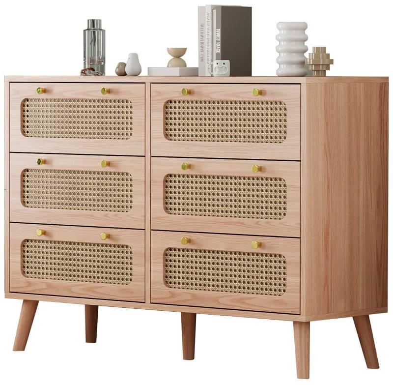 FUROKOY Sideboard Kommode Holz Mit rutschfesten Tischbeinen und Kippschutzvorrichtung, 100x34x73 cm,Mit 6 Schubladen,Mit geräuscharmem Dämpfungsschlitten von FUROKOY