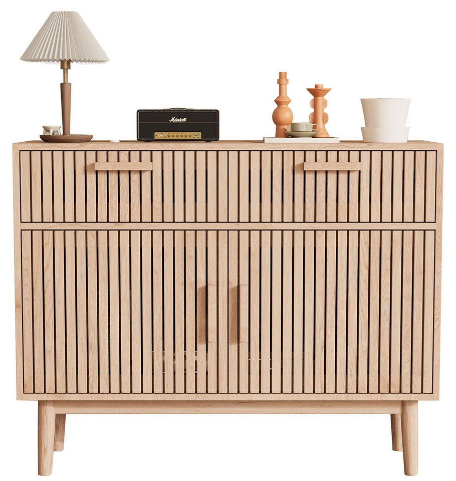 FUROKOY Sideboard Kommode Holz Mit rutschfesten Tischbeinen und Kippschutzvorrichtung, 100x35x80 cm,2 Schubladen und 2 Türen,Geräuscharmem Dämpfungsschlitten FUROKOY Sideboard Kommode Holz Mit rutschfesten Tischbeinen und Kippschutzvorrichtung, 100x35x80 cm,2 Schubladen und 2 Türen,Geräuscharmem Dämpfungsschlitten von FUROKOY