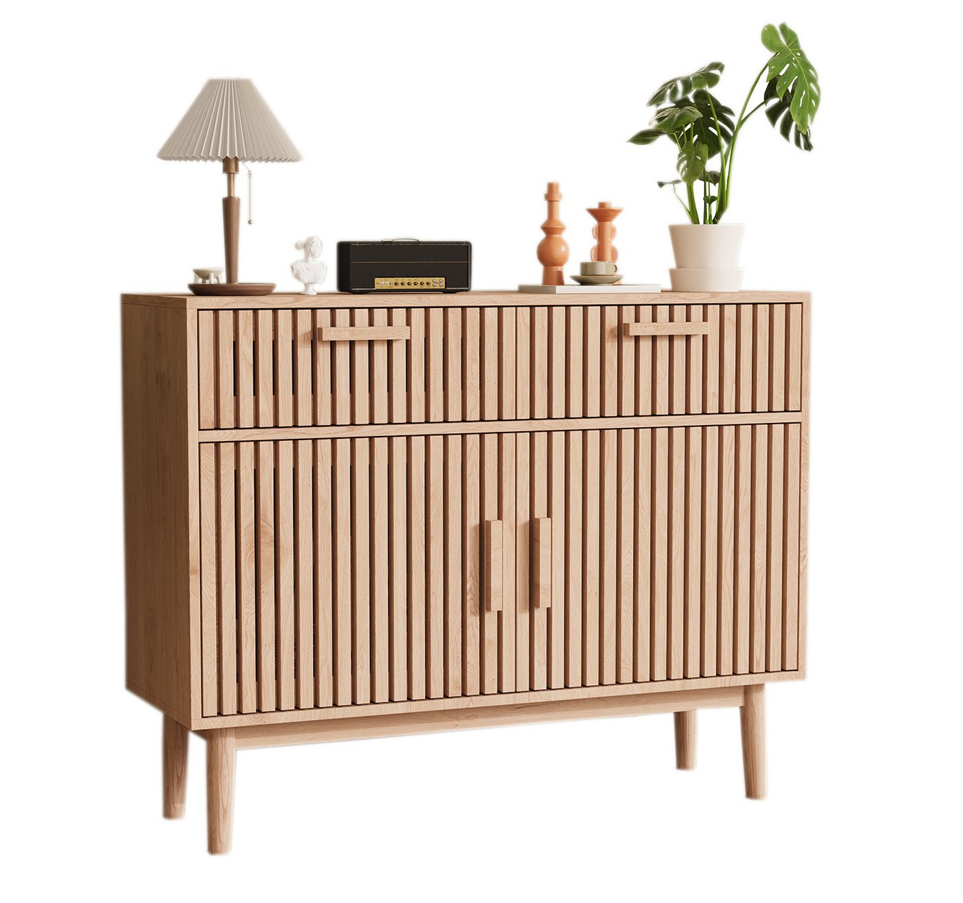 FUROKOY Sideboard Kommode Küchenschrank, Holzbeine (Buffetschrank mit 2 Türen und 2 Stauraum Schubladen), für Schlafzimmer, Wohnzimmer, Flur, 100 x 35 x 80 cm von FUROKOY
