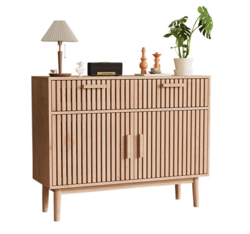 FUROKOY Sideboard Kommode Küchenschrank, Holzbeine (Buffetschrank mit 2 Türen und 2 Stauraum Schubladen), für Schlafzimmer, Wohnzimmer, Flur, 100 x 35 x 80 cm von FUROKOY