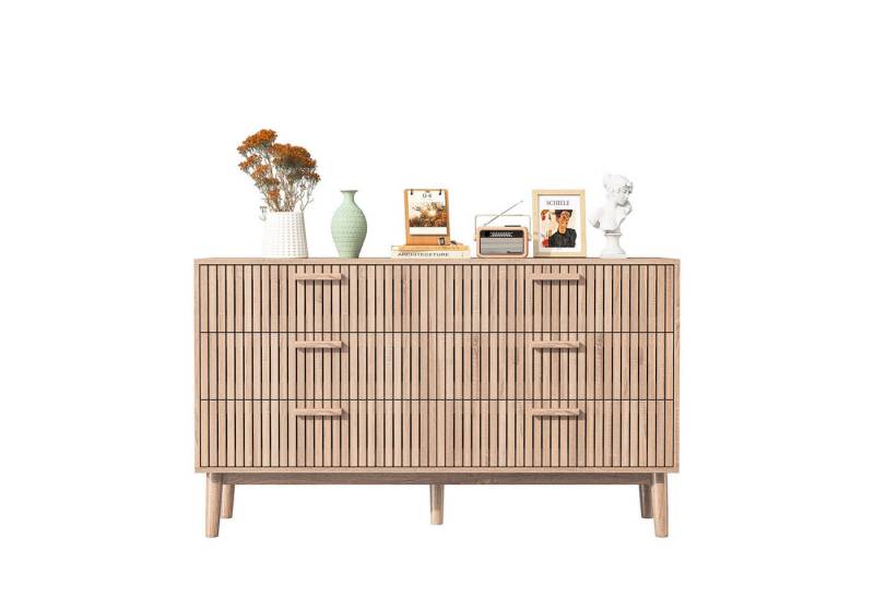 FUROKOY Sideboard Kommode Küchenschrank, Holzbeine (Buffetschrank mit 6 Stauraum Schubladen), für Schlafzimmer, Wohnzimmer, Flur, 100 x 34 x 73 cm von FUROKOY