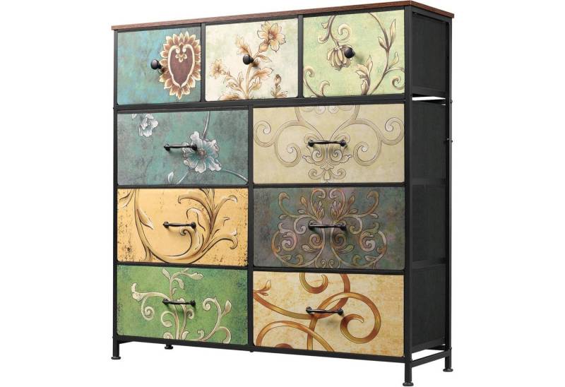 FUROKOY Sideboard Lowboard im wohnzimmer Kommode Schubladen Retro farbiger Schrank (1 St), 100x30x100 cm,Metallrahmen,Mit 9 Schubladen,Verstellbare Beine von FUROKOY