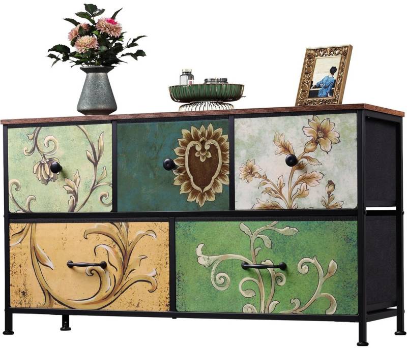 FUROKOY Sideboard Lowboard im wohnzimmer Kommode Schubladen Retro farbiger Schrank (1 St), 100x30x52.5 cm,Metallrahmen,Mit 5 Schubladen,Verstellbare Beine von FUROKOY