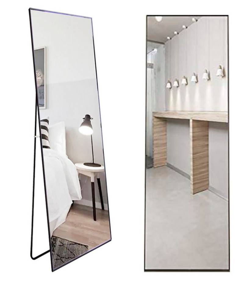FUROKOY Spiegel Ganzkörperspiegel mit stützenden Racks Explosionsgeschütztes Glas (1-St), 150x40 cm,Standspiegel,HD großer Wandspiegel,Schwarz Grenze von FUROKOY
