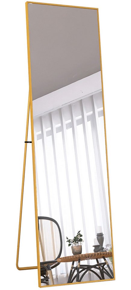 FUROKOY Spiegel Ganzkörperspiegel mit stützenden Racks Wandspiegel mit Metallrahmen (1-St), 140x40 cm,Standspiegel,Golden Grenze,HD großer Wandspiegel von FUROKOY