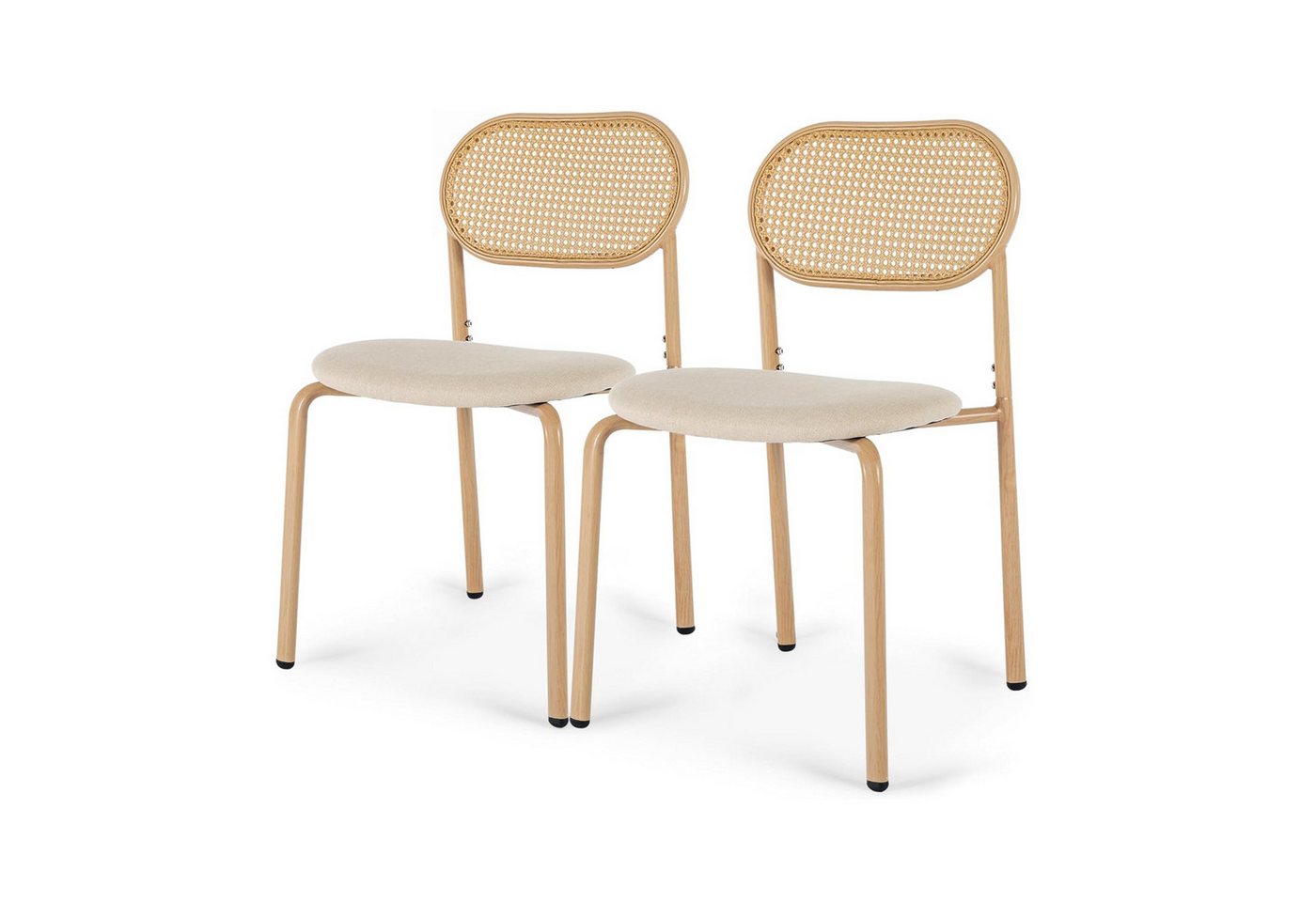 FUROKOY Stuhl Esszimmerstuhl Rattanstuhl Küchenstühle mit Rattan-Rückenlehne (Set, 2 St), Kunstleder,2er Set,Metallbeine,Holzfarbe von FUROKOY