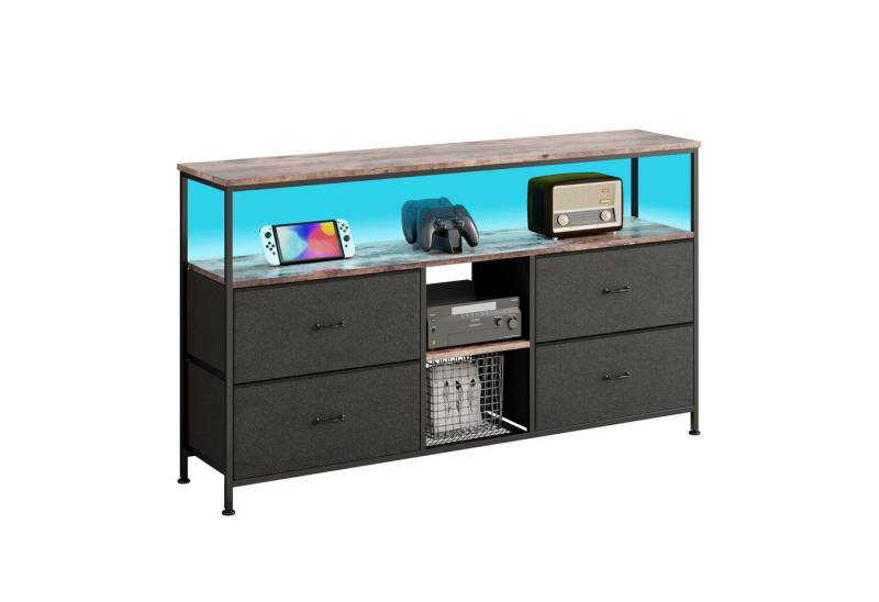 FUROKOY TV-Schrank Lowboard TV-Bank mit LED-Beleuchtung (Fernsehschrank Sideboard-Schrank mit 3 Regal und 4 Stoff Schubladen, für Wohnzimmer Schlafzimmer, Schwarz, 108 x 29.8 x 76.8cm) von FUROKOY