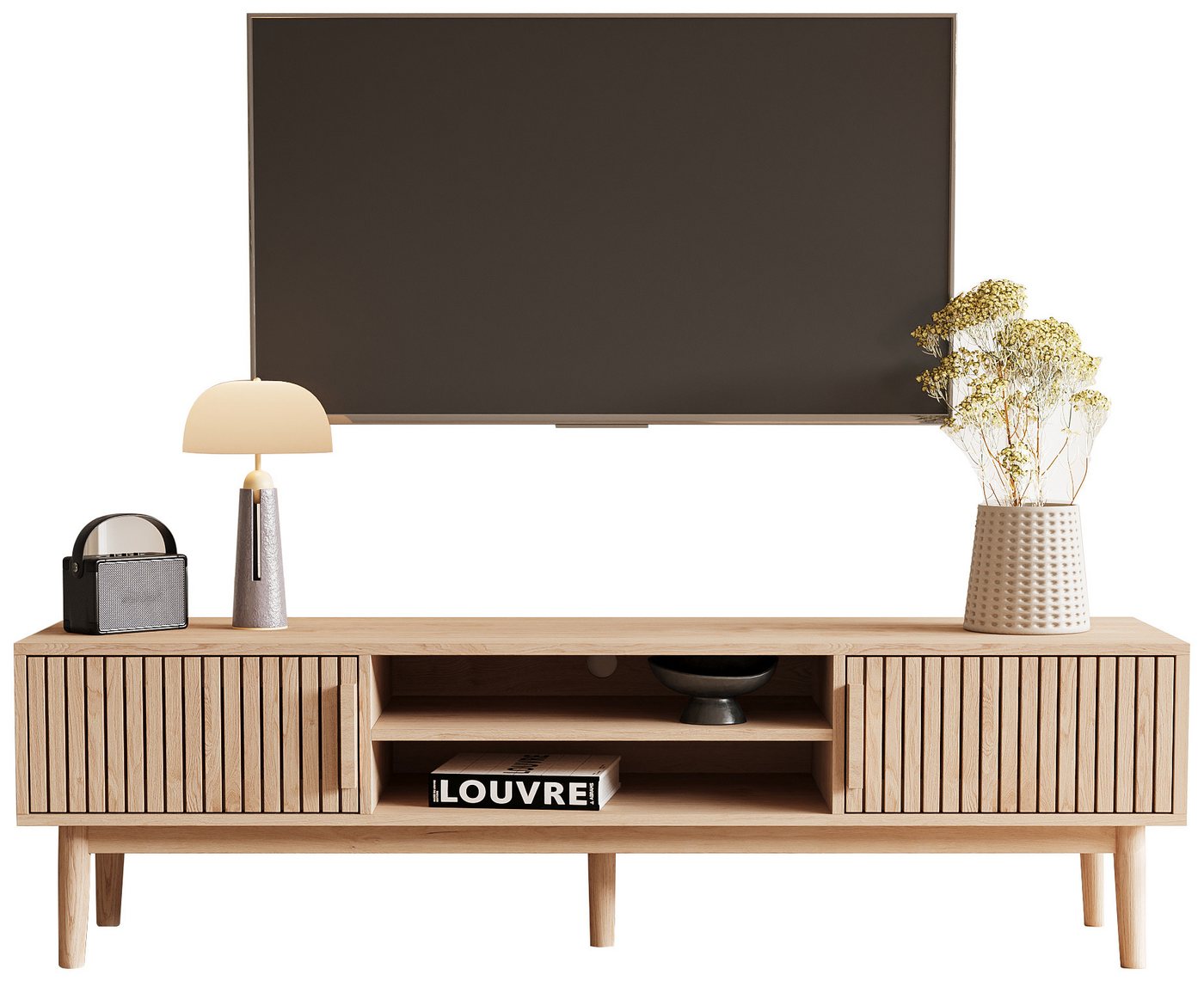 FUROKOY TV-Schrank Lowboard im wohnzimmer Fernsehschrank mit 2 Türen und 2 Ablagefächer 150x40x48 cm,Großes Kabelmanagementloch,Mit rutschfesten Tischbeinen FUROKOY TV-Schrank Lowboard im wohnzimmer Fernsehschrank mit 2 Türen und 2 Ablagefächer 150x40x48 cm,Großes Kabelmanagementloch,Mit rutschfesten Tischbeinen von FUROKOY