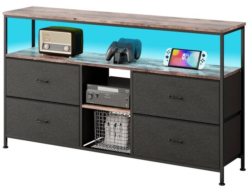 FUROKOY Kommode Lowboard im wohnzimmer Fernsehschrank mit LED-Beleuchtung 4 Schubladen, 108x29.8x76.8 cm,Mit Aufbewahrungsfunktion,Schrank von FUROKOY