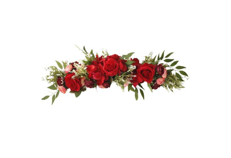 Kunstkranz Künstliche Rosenblüten-Girlande, 65cm/25.6inch Hochzeitsbogenkranz, FUROKOY, für Zuhause, Hochzeit, Wand, Tür und Spiegeldekoration, Rot von FUROKOY