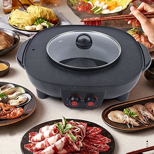 2 in 1 Hot Pot Küche Multifunktions BBQ Elektro Hotpot Ofen Rauchfreie Grillpfanne Grillmaschine Elektrischer von FUROMG