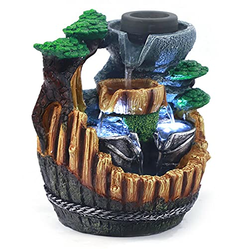 Brunnen Garten Springbrunnen Garten Resin Steingarten LED Wasserfall Garten Brunnen Pflanze Zimmerbrunnen Ornament Gartenbrunnen Kaskaden von FUROMG