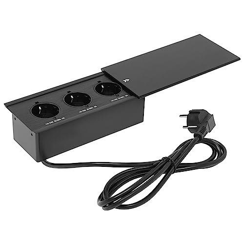 FUROMG 220V Einbausteckdose Tischsteckdose Küche Wand 3 Steckdosen Versenkbar Schwarz Tisch Steckdosenfach Built-in Socket mit Schalter Einbausteckdose von FUROMG