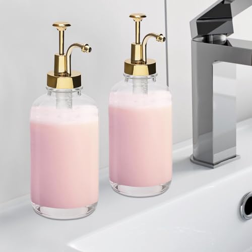 Kaffeesirupspender Glas Pumpe, Kaffee Sirup Spender Für Coffee Bar, Kaffee Pump Dispenser, Etiketten Für Pumpflaschen, 500ml Kaffee Sirup Flaschen, Trichter Spenderflaschen, 2er Set, Glas, Gold von FUROMG
