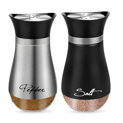 FURREN 2 Stück Salz und Pfefferstreuer Set Pfeffer und Salzstreuer Klein Salt Shaker Salt and Pepper Set Gewürzstreuer Glas Spice Shaker Salzstreuer Edelstahl für Küche, BBQ und zu Verwenden -Silber von FURREN