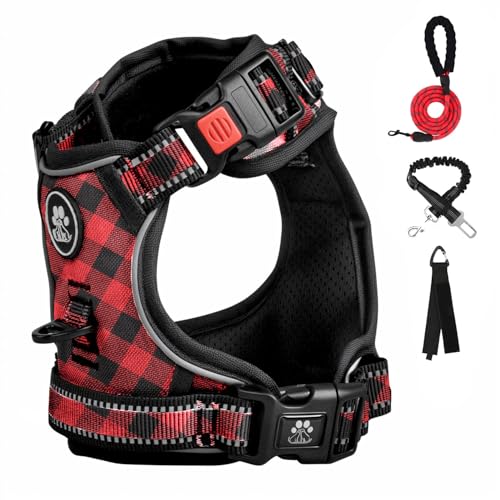 FURRYFECTION Hundegeschirr mittelgroße Hunde, Geschirr Hund ausbruchsicher Antizuggeschirr ohne Zug, Brustgeschirr Dog Harness verstellebare Oxford Medium Hundegeschirre mit Leine von FURRYFECTION