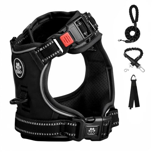 FURRYFECTION Hundegeschirr mittelgroße Hunde, Geschirr Hund ausbruchsicher Antizuggeschirr ohne Zug, Brustgeschirr Dog Harness verstellebare Oxford Medium Hundegeschirre mit Leine von FURRYFECTION