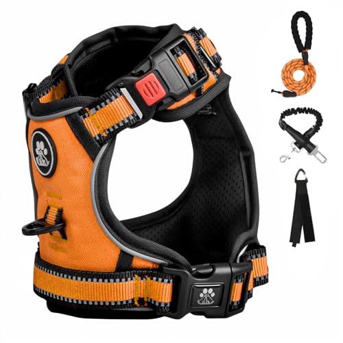 FURRYFECTION Hundegeschirr mittelgroße Hunde, Geschirr Hund ausbruchsicher Antizuggeschirr ohne Zug, Brustgeschirr Dog Harness verstellebare Oxford Medium Hundegeschirre mit Leine von FURRYFECTION