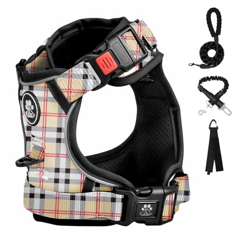 FURRYFECTION Hundegeschirr mittelgroße Hunde, Geschirr Hund ausbruchsicher Antizuggeschirr ohne Zug, Brustgeschirr Dog Harness verstellebare Oxford Medium Hundegeschirre mit Leine von FURRYFECTION