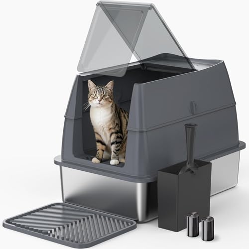 Katzenklo Edelstahl mit Deckel, XXL Extra Großes Katzentoilette Edelstahl Reinigen und Geruchsresistent, Geschlossene Katzenkiste mit Schaufel und Mülleimer, Geeignet für große Katzen/mehrere Katzen Katzenklo Edelstahl mit Deckel, XXL Extra Großes Katzentoilette Edelstahl Reinigen und Geruchsresistent, Geschlossene Katzenkiste mit Schaufel und Mülleimer, Geeignet für große Katzen/mehrere Katzen von FURTIME