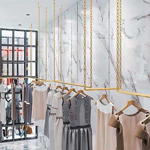 FURVOKIA Kreative höhenverstellbare Metallkette zum Aufhängen von Kleidung, kommerzielle Hochzeitskleider, Deckenmontage, Kleideraufbewahrung (goldenes rundes Rohr, 35,5 l), 2 Stück von FURVOKIA