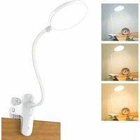 Furwoo - Tigrezy Wiederaufladbare kabellose LED-Schreibtischlampe, 3 Farben und 3 einstellbare Intensitäten, USB-Touch-Nachttischlampe mit Clip für von FURWOO