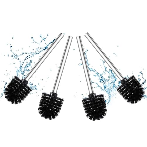 WC Bürsten Schwarz 4er Set, WC Bürsten mit 6,5 cm Durchmesser, Klobürste Schwarz,Toilettenbürste mit Edelstahlgriff, Abnehmbare Bürstenköpfe,Toilet Brush, Toilettenbürste Edelstahl Klobürste Ersatz von FUSHENGCHUANG