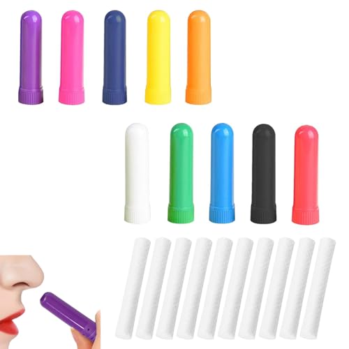 10 Stück Ätherisches Öl Röhren Nachfüllbarer Inhalator Stick mit Docht Nasen Inhalatoren Röhrchen für Aromatische Therapie 10 Farben von FUSONGQINTANG