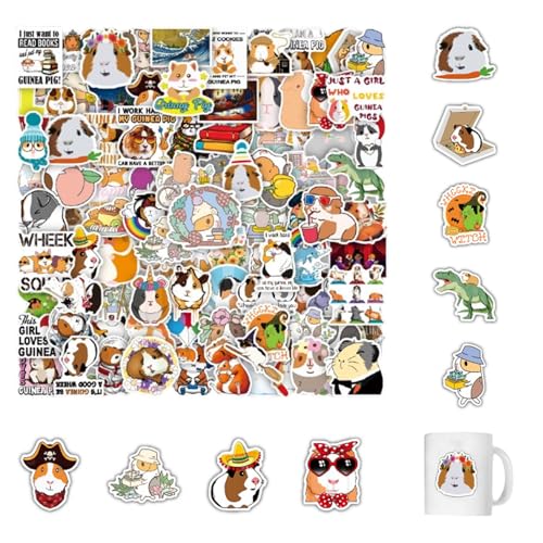 100 Stück Meerschweinchen Aufkleber Guinea Pig Sticker Tiere Wasserdicht Tier Sticker für Auto Laptop Skateboard Koffer Deko von FUSONGQINTANG