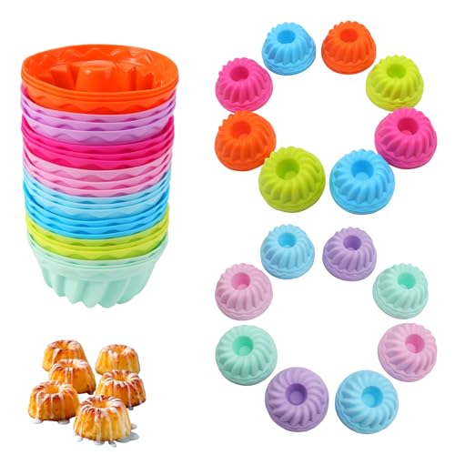 24 Stück Mini Gugelhupfform Silikon Wiederverwendbare Klein Gugelhupf Backform Muffinförmchen für Kuchen Dessert Schokolade Pudding Gelee von FUSONGQINTANG