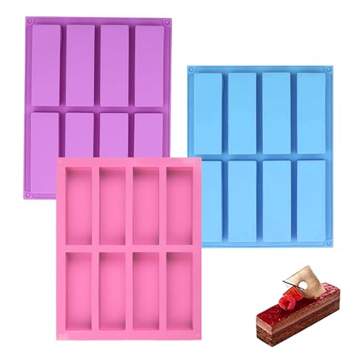 3 Stück Müsliriegel Backform 8 Mulden Rechteckige Energieriegel Maker Backform Silikonform Riegel Rechteckig für Brownie Cornbrot Käsekuchen und Seife von FUSONGQINTANG