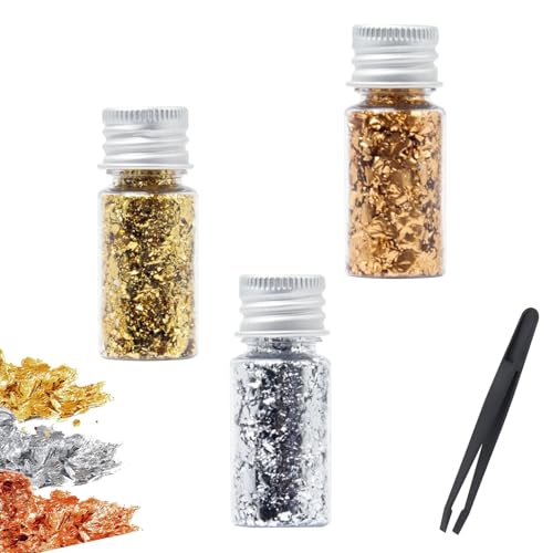 FUSONGQINTANG 3 Flaschen Blattgold Flocken Metallic Folien Flocken 3-Farbige Goldfolienfragmente für Kunst Vergoldung Handwerkliche Verzierungen von FUSONGQINTANG