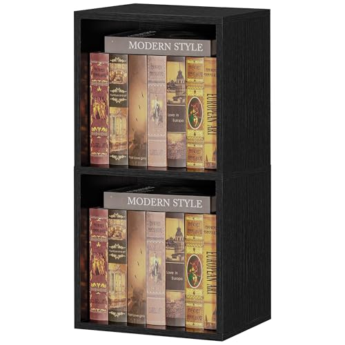FUSUNBAO Magic DIY Cube Storage Organizer Stackable Cubes, Small Room Organizer Wooden Storage Boxes, Modern Bookshelves, Shelves for Home Books Clothes Toys (Black, 2 General Cube) von FUSUNBAO