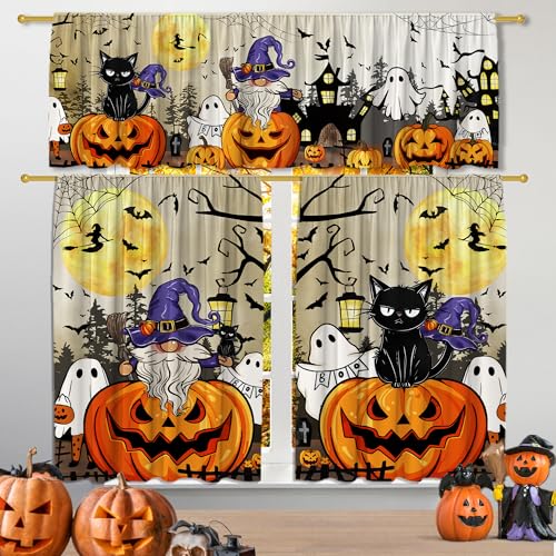 FUTBU Halloween-Küchenvorhänge, Halloween-Dekorationen, Volants für Fenster, Vorhänge und Volants, Set Kürbis, schwarze Katze, Geisterdekoration für Café, Wohnzimmer, 68,6 x 91,4 cm, 2 Paneele und FUTBU Halloween-Küchenvorhänge, Halloween-Dekorationen, Volants für Fenster, Vorhänge und Volants, Set Kürbis, schwarze Katze, Geisterdekoration für Café, Wohnzimmer, 68,6 x 91,4 cm, 2 Paneele und von FUTBU