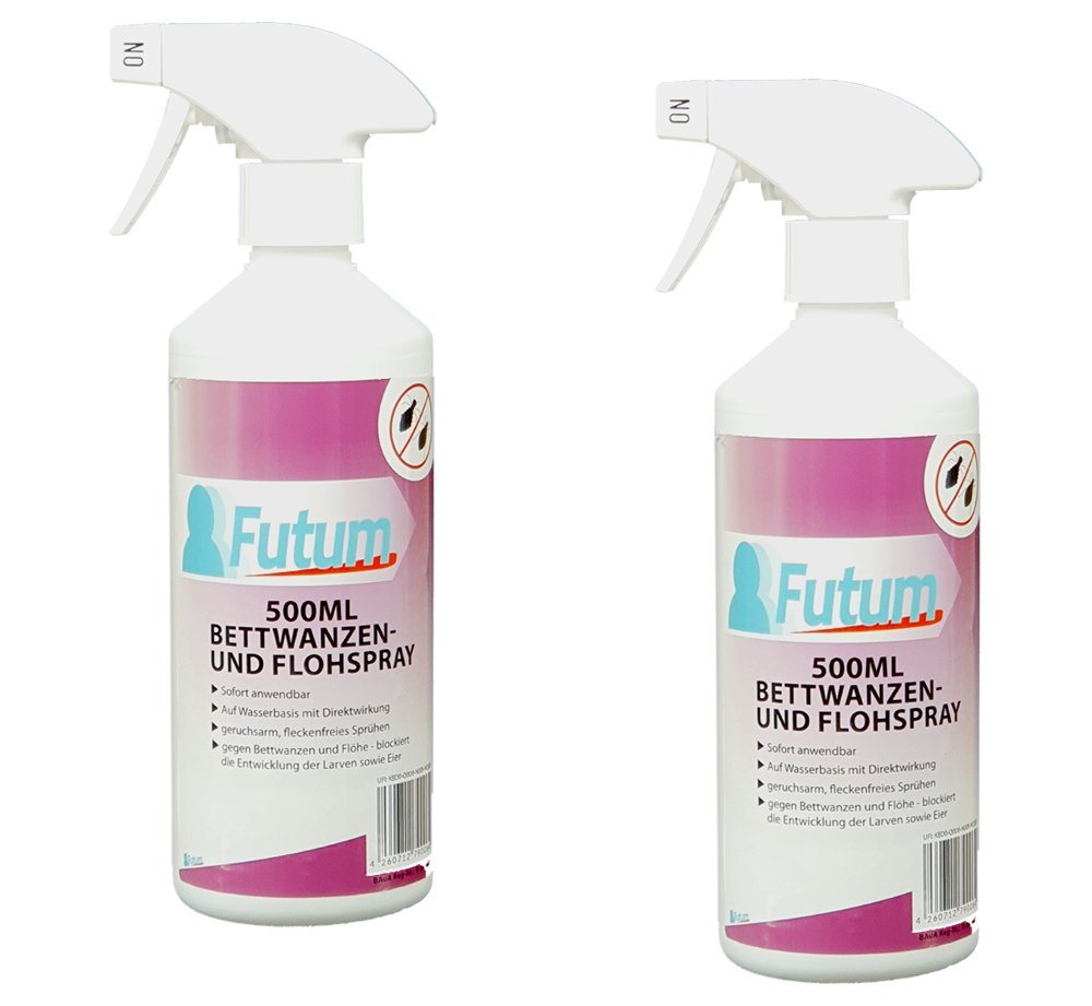 FUTUM Insektenspray Anti-Bettwanzen-Spray Floh-Mittel Ungeziefer-Spray, 2-St., auf Wasserbasis, geruchsarm, brennt / ätzt nicht, mit Langzeitwirkung von FUTUM