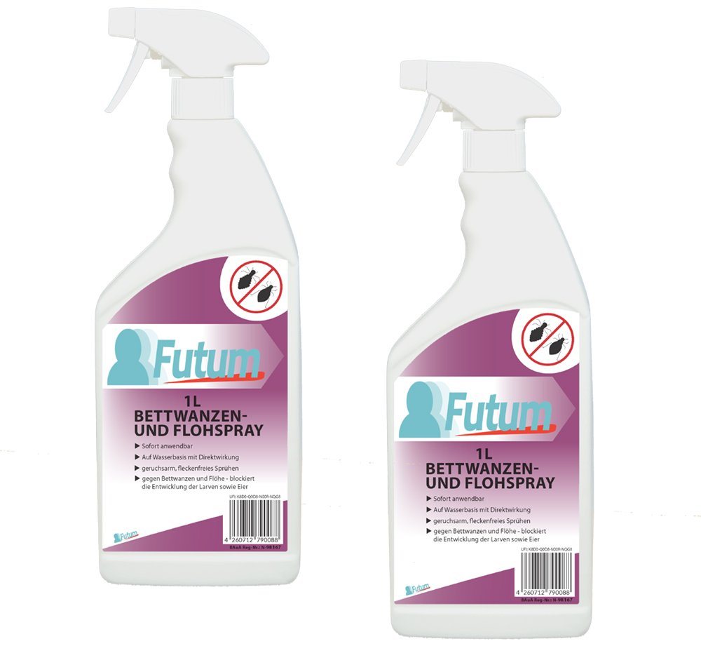 FUTUM Insektenspray Anti-Bettwanzen-Spray Floh-Mittel Ungeziefer-Spray, 2 l, auf Wasserbasis, geruchsarm, brennt / ätzt nicht, mit Langzeitwirkung von FUTUM