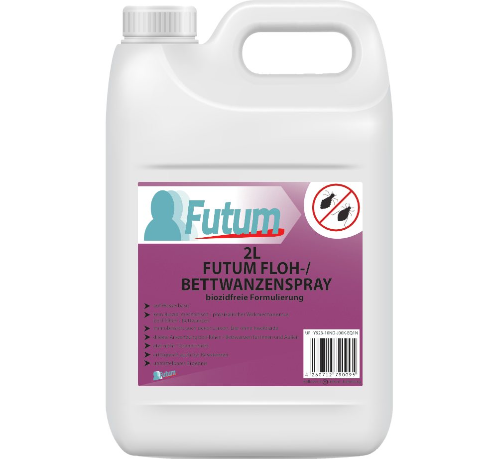 FUTUM Insektenspray Anti-Bettwanzen-Spray Floh-Mittel Ungeziefer-Spray, 2 l, auf Wasserbasis, geruchsarm, brennt / ätzt nicht, mit Langzeitwirkung von FUTUM