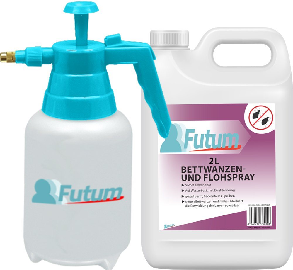 FUTUM Insektenspray Anti-Bettwanzen-Spray Floh-Mittel Ungeziefer-Spray, 2 l, auf Wasserbasis, geruchsarm, brennt / ätzt nicht, mit Langzeitwirkung von FUTUM