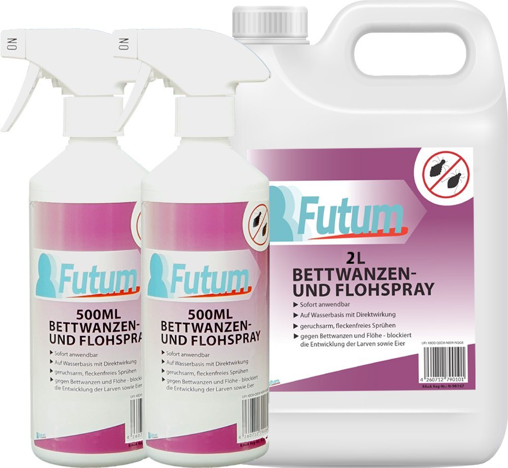 FUTUM Insektenspray Anti-Bettwanzen-Spray Floh-Mittel Ungeziefer-Spray, 3 l, auf Wasserbasis, geruchsarm, brennt / ätzt nicht, mit Langzeitwirkung von FUTUM