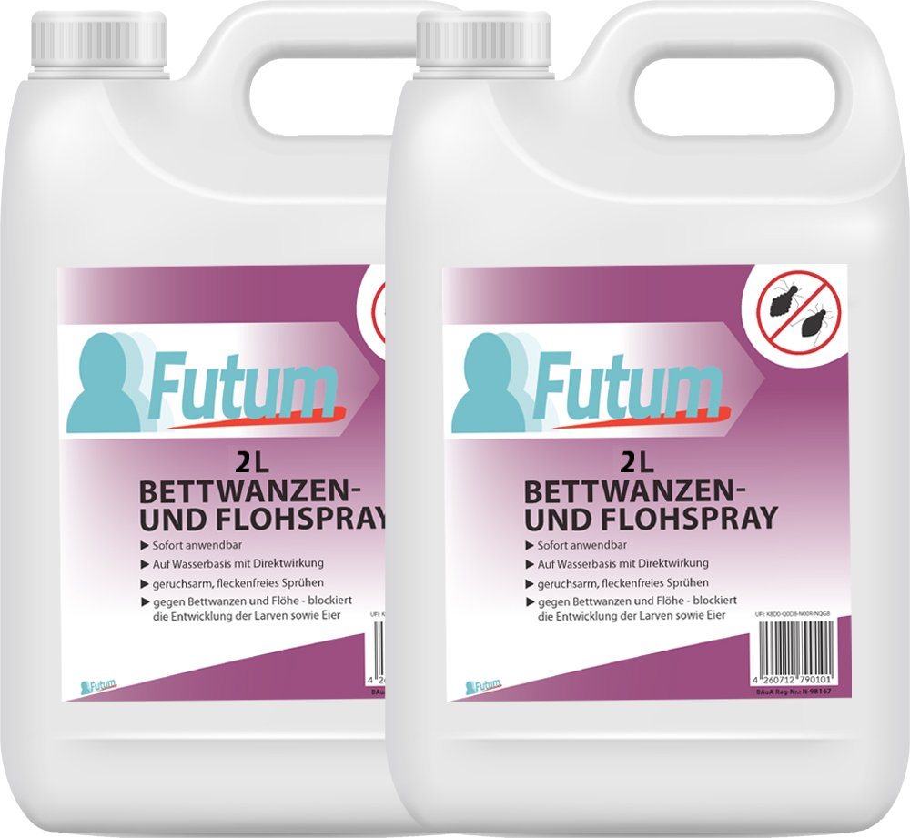FUTUM Insektenspray Anti-Bettwanzen-Spray Floh-Mittel Ungeziefer-Spray, 4 l, auf Wasserbasis, geruchsarm, brennt / ätzt nicht, mit Langzeitwirkung von FUTUM